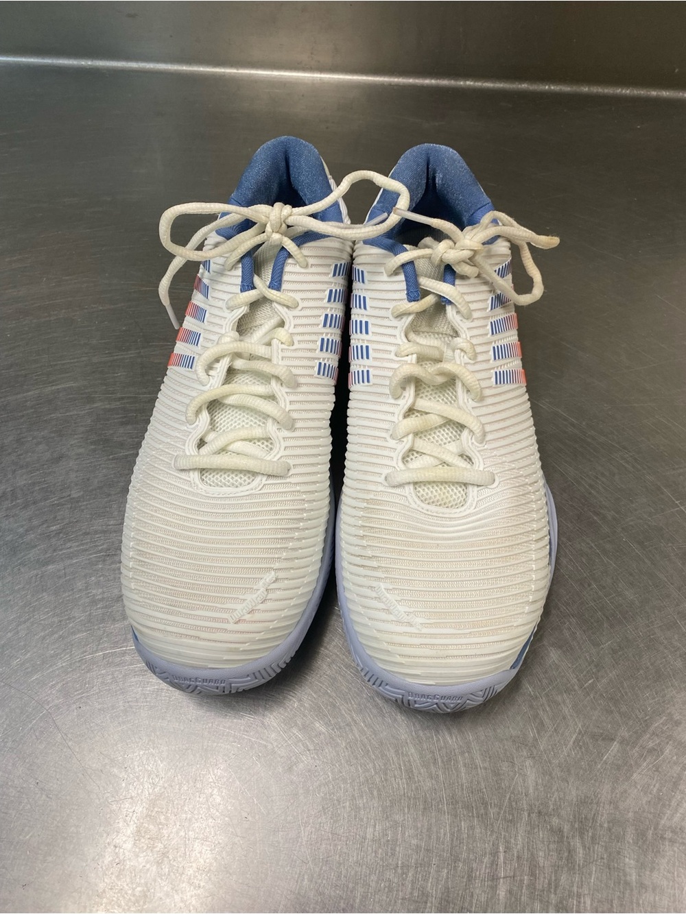 K-Swiss White Athletic Sneakers with Blue and Red Accents